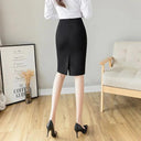 Office Lady Elegant Black Split Skirt Chic Korean Style