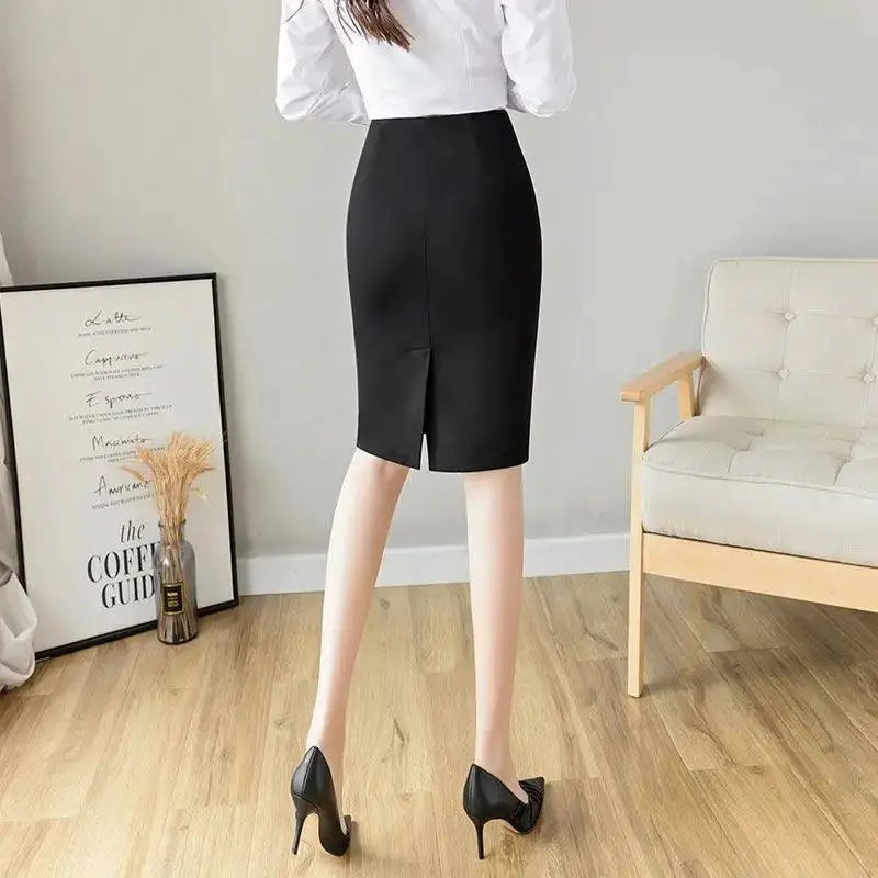 Office Lady Elegant Black Split Skirt Korean Style Chic