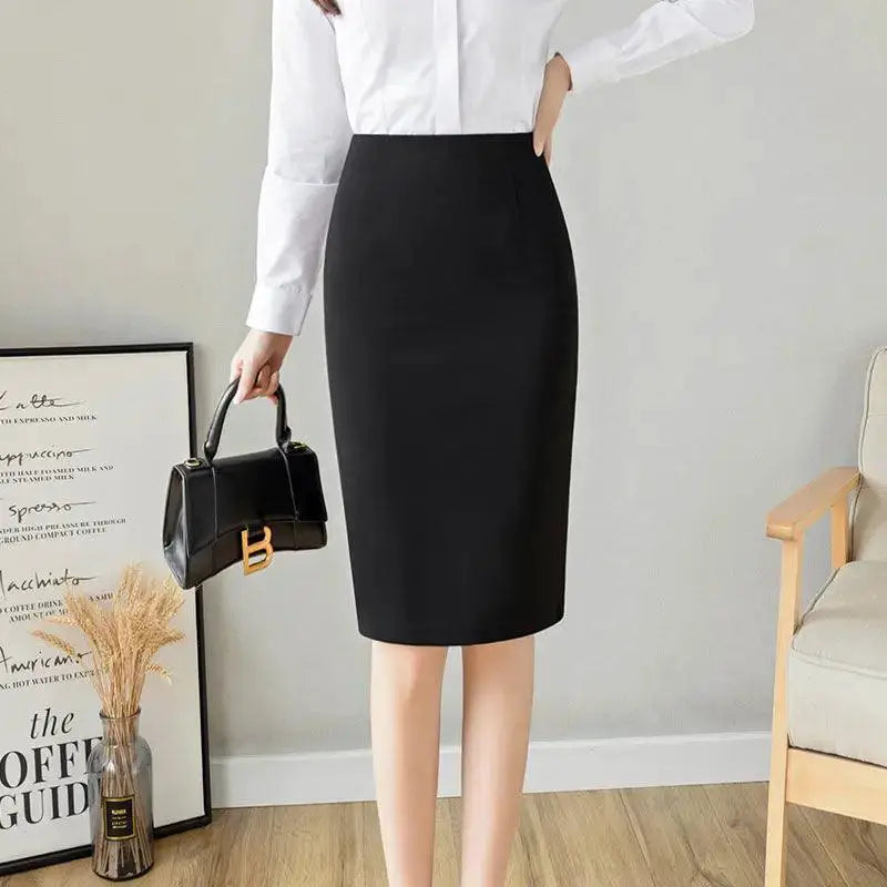 Office Lady Elegant Black Split Skirt Korean Style Chic
