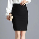 Office Lady Elegant Black Split Skirt Chic Korean Style