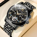OLEVS Men's Business Stainless Steel Automatic Watch with Skeleton Calendar
