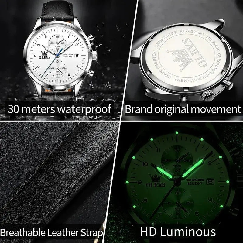 OLEVS Mens Chronograph Waterproof Luxury Wristwatch