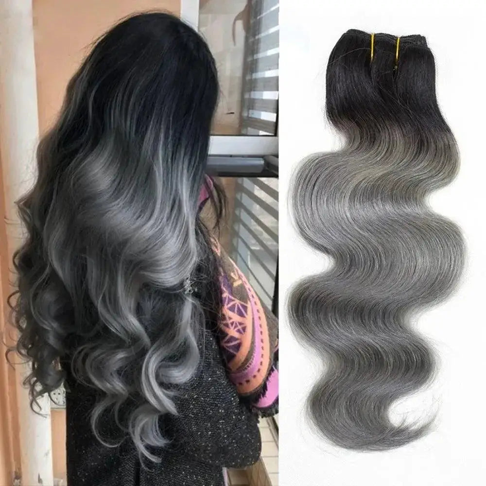 Ombre Black to Grey Body Wave Remy Hair Extensions Silvery