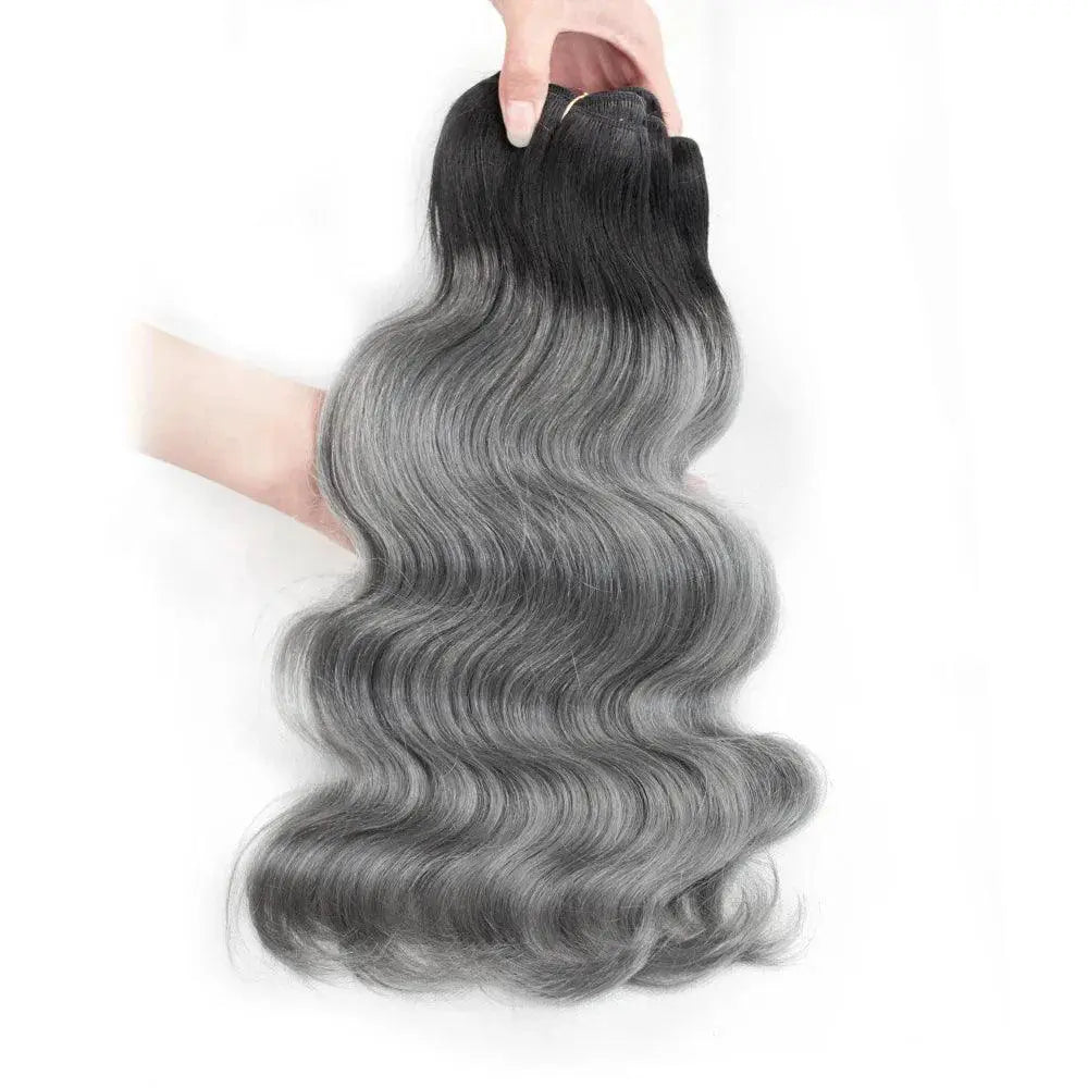 Ombre Black to Grey Body Wave Remy Hair Extensions Silvery