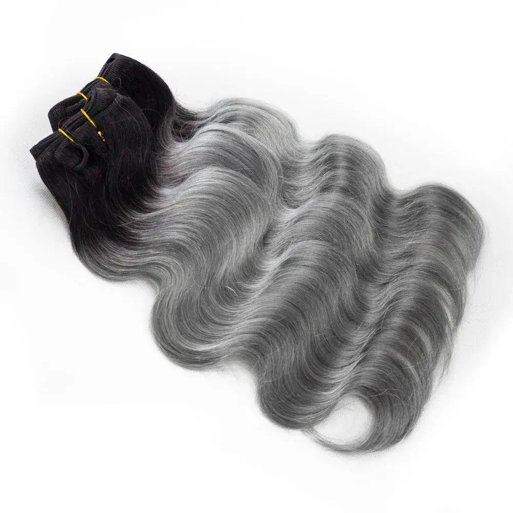 Ombre Black to Grey Body Wave Remy Hair Extensions Silvery