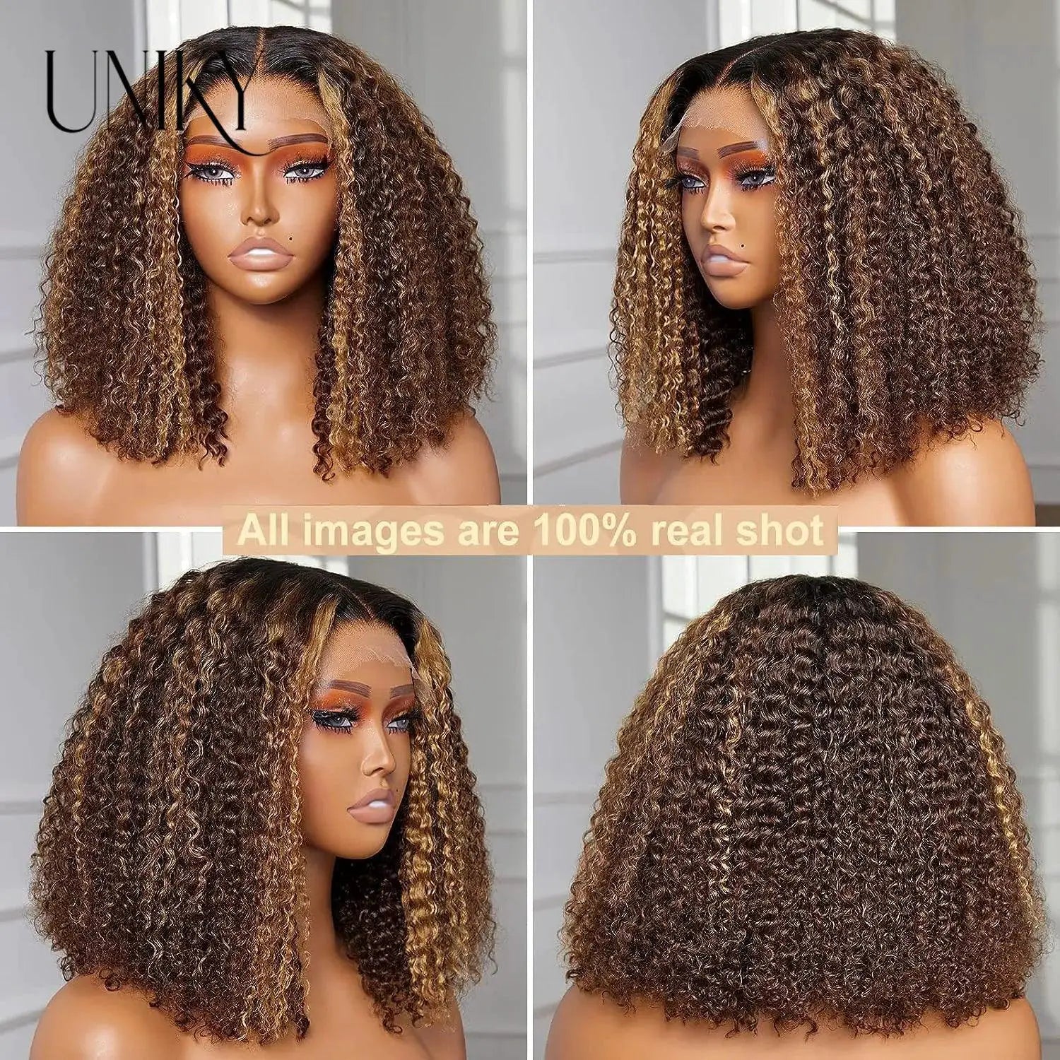 Ombre Curly Lace Front Bob Wig Remy Human Hair 100 Percent