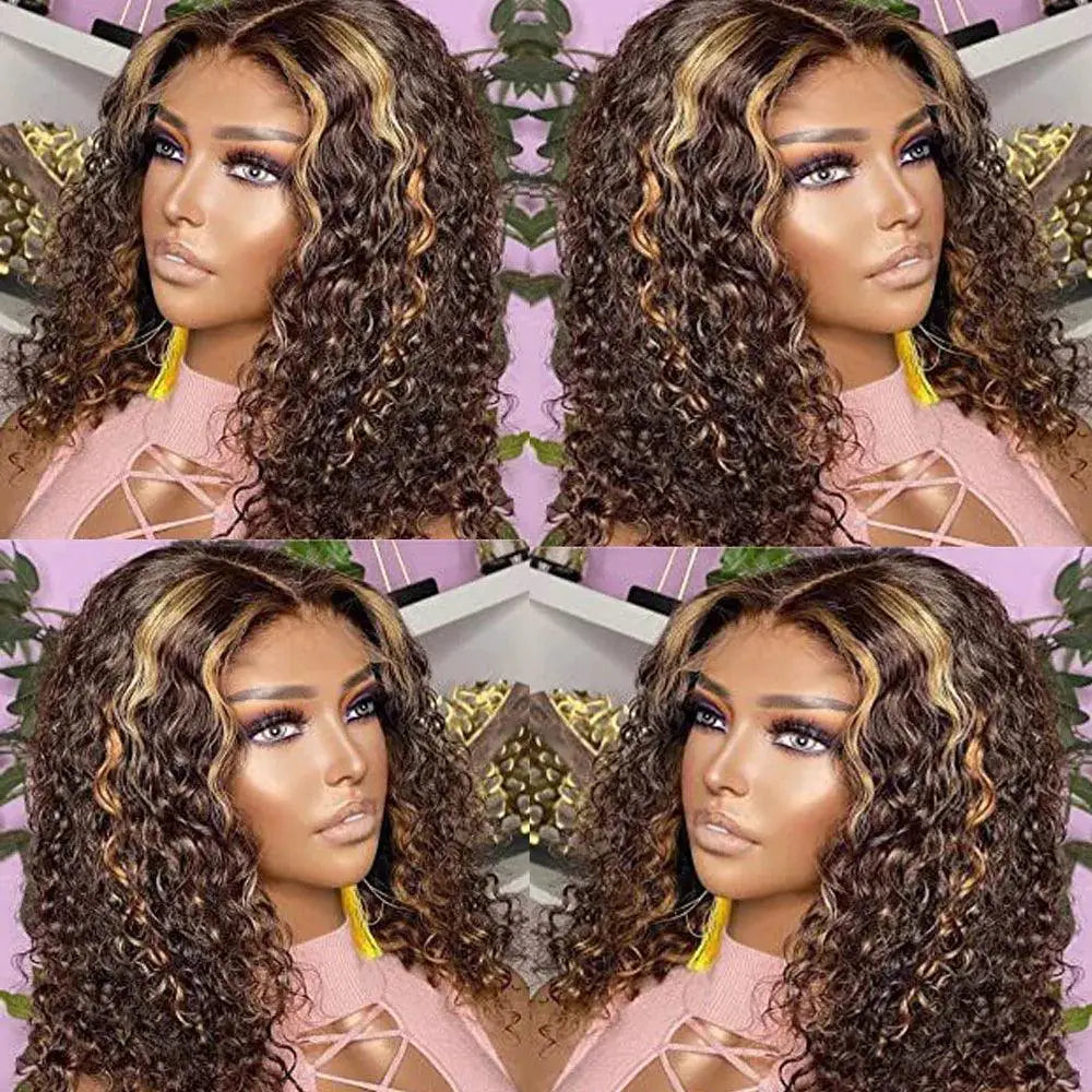 Ombre Curly Lace Front Bob Wig Remy Human Hair 100 Percent