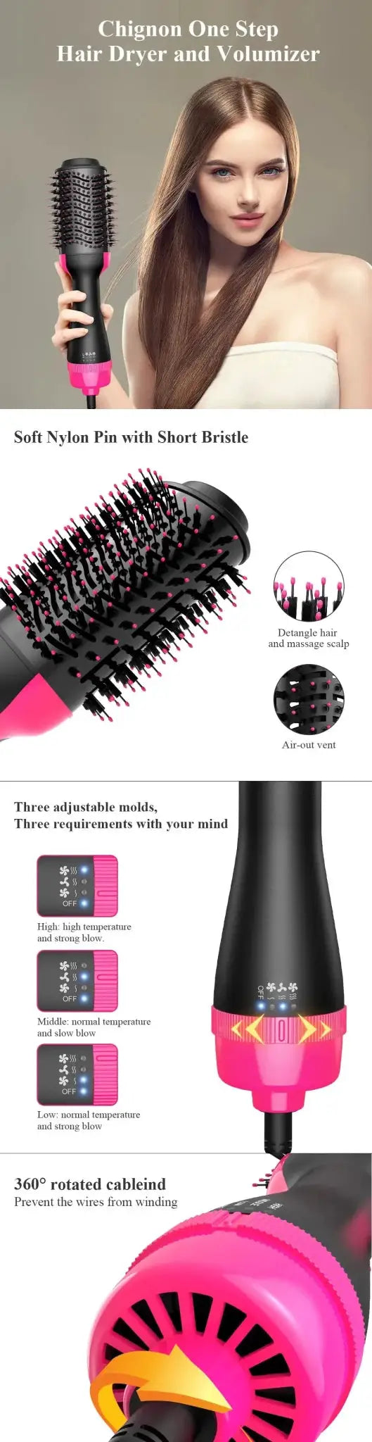 One Step Volumizer Hair Dryer And Hot Air Brush 4 In 1