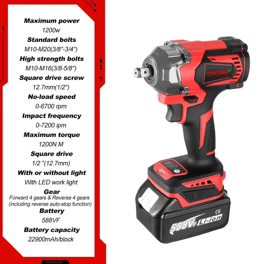 Onevan 1200 Nm Brushless Electric Impact Wrench Professional