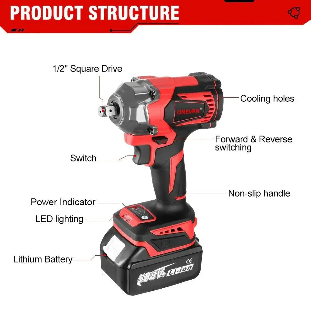 Onevan 1200 Nm Brushless Electric Impact Wrench Professional