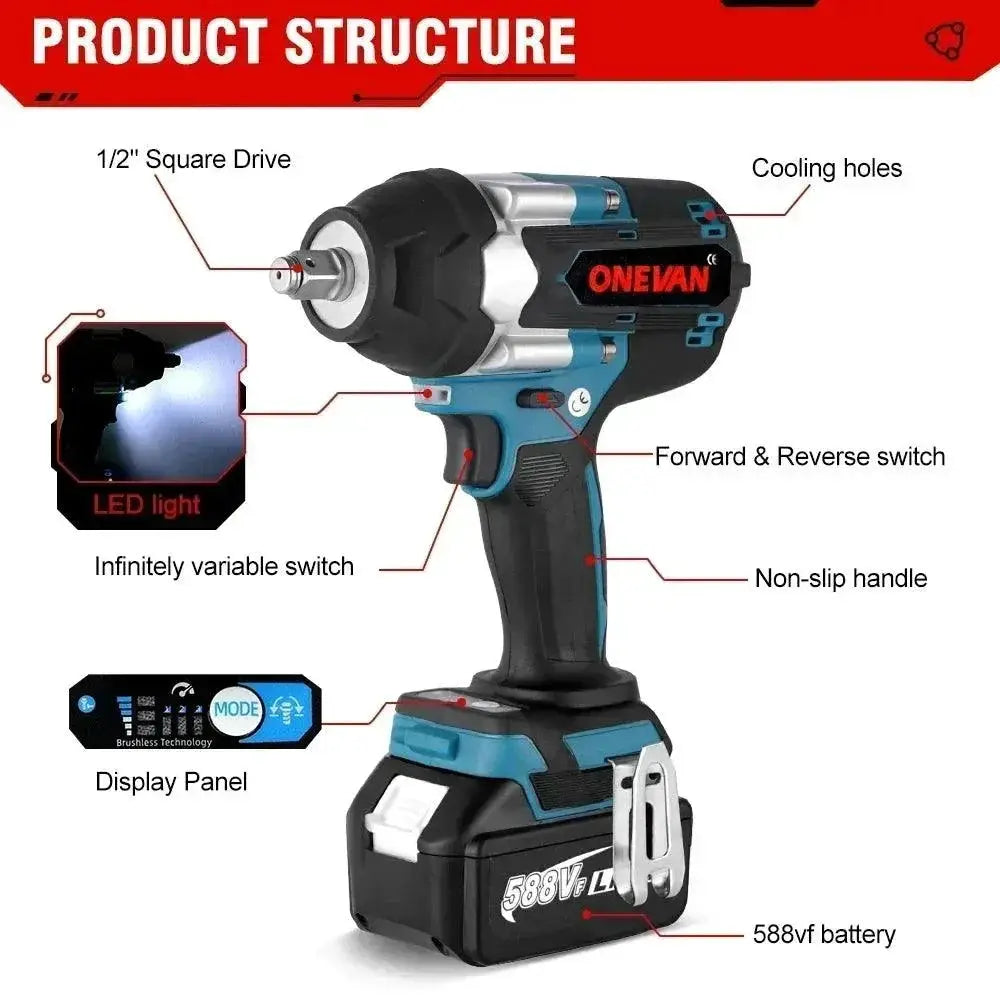 Onevan 1800N.M Torque Brushless Electric Impact Wrench