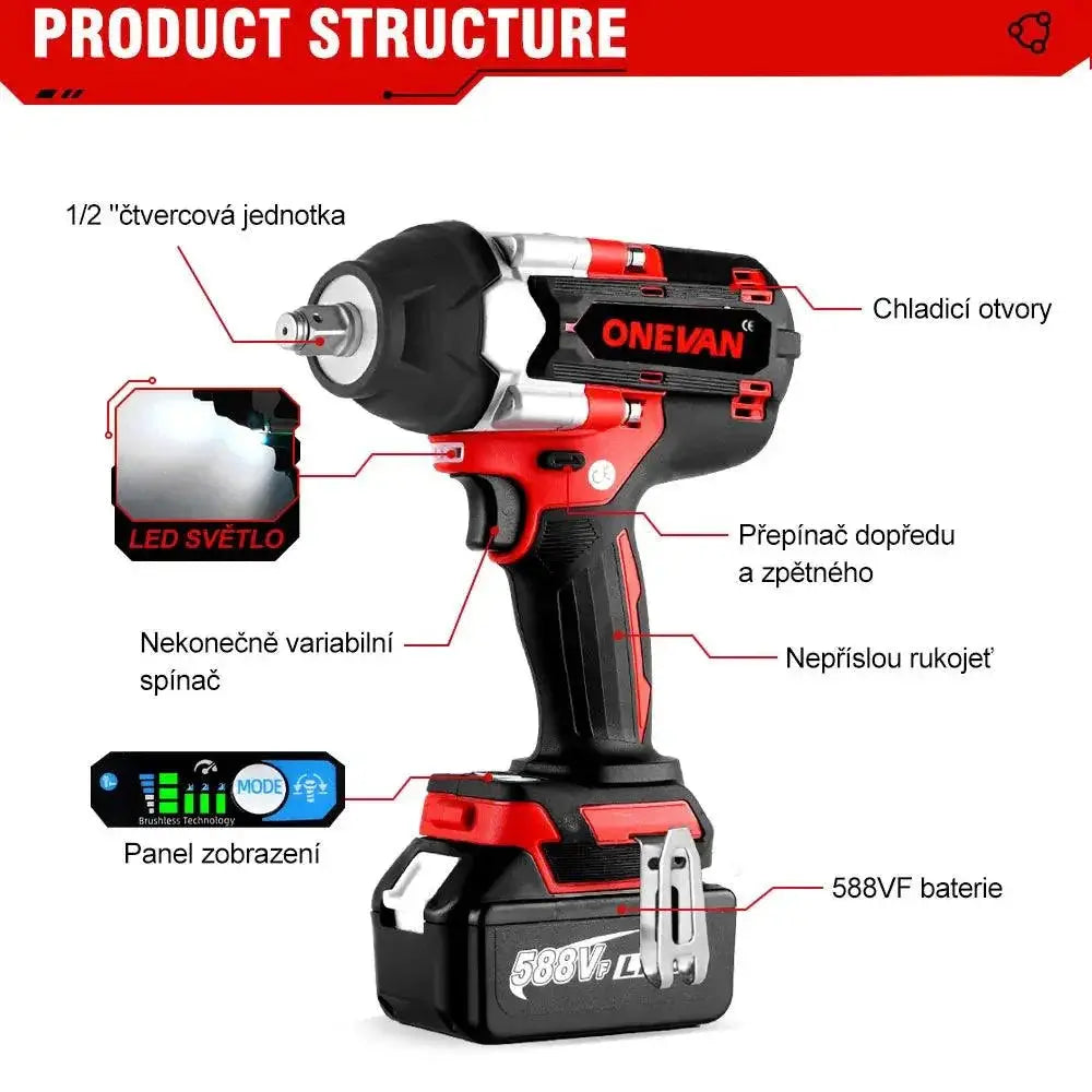 Onevan 588VF Torque Brushless Impact Wrench Half Inch