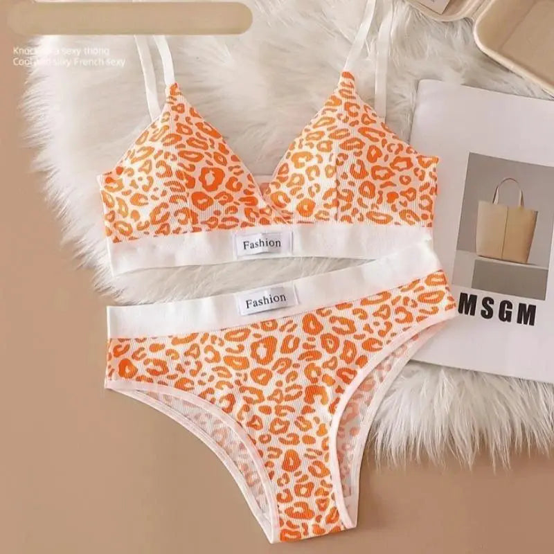 Leopard Print Cotton Bralette Set V Neck Lingerie Glam