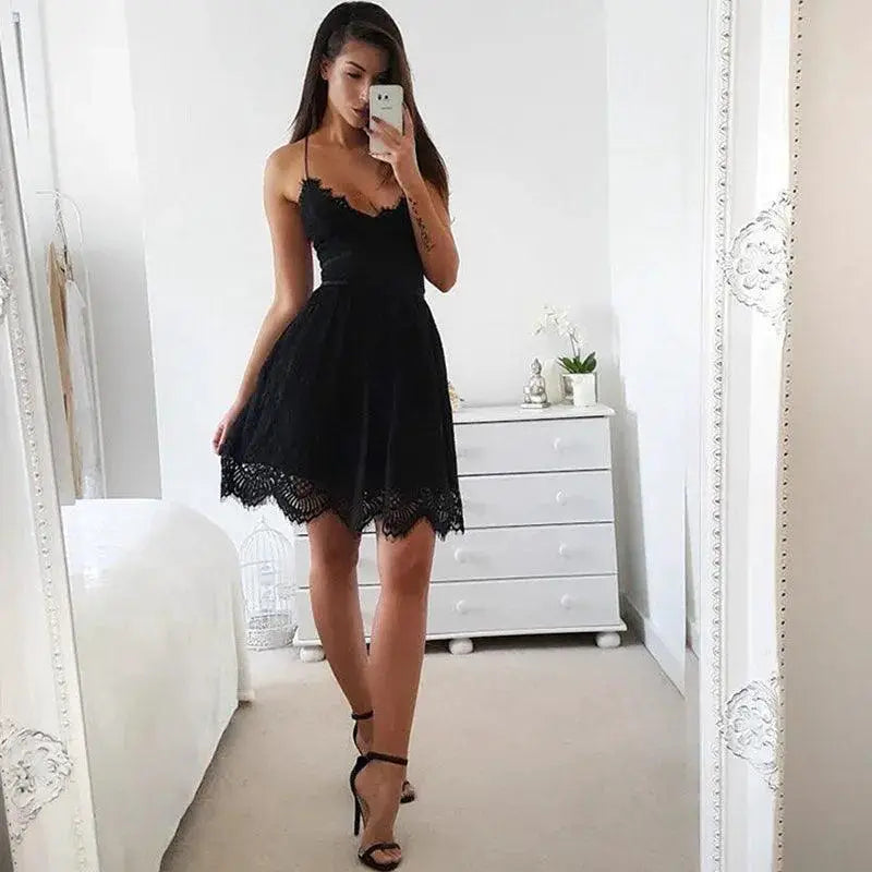 Elegant Pink And White Lace V Neck Party Dress For Summer