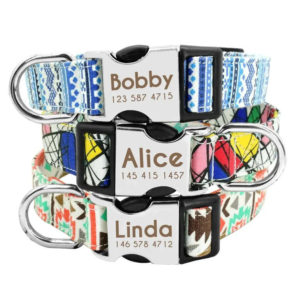 Adjustable Custom Nylon Dog Collar With Engraved ID Tag