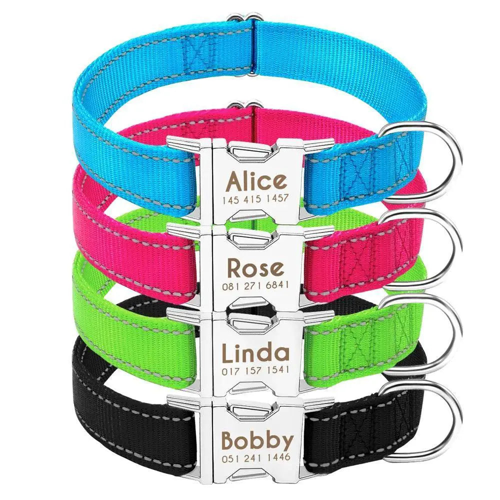 Adjustable Custom Nylon Dog Collar With Engraved ID Tag