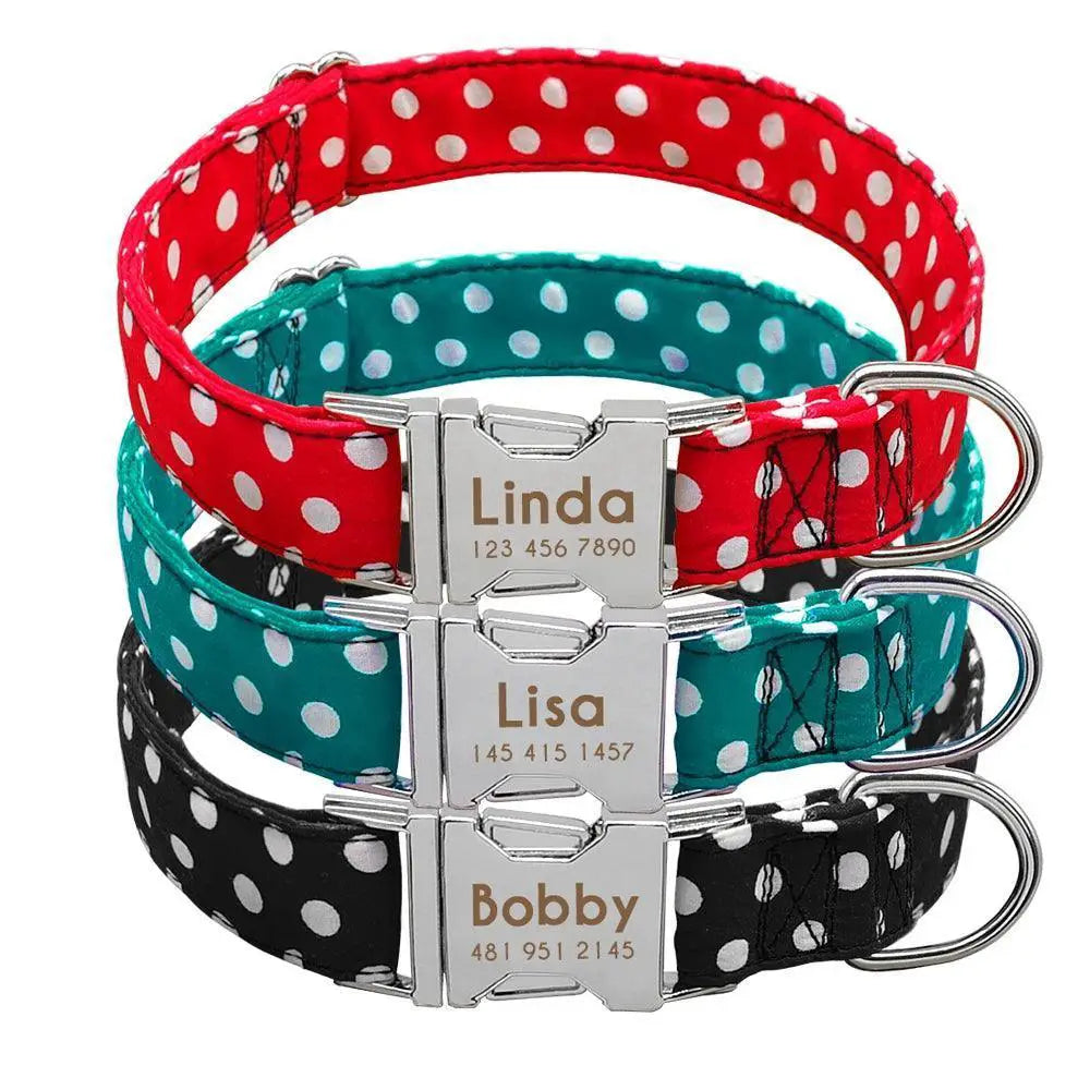 Adjustable Custom Nylon Dog Collar With Engraved ID Tag