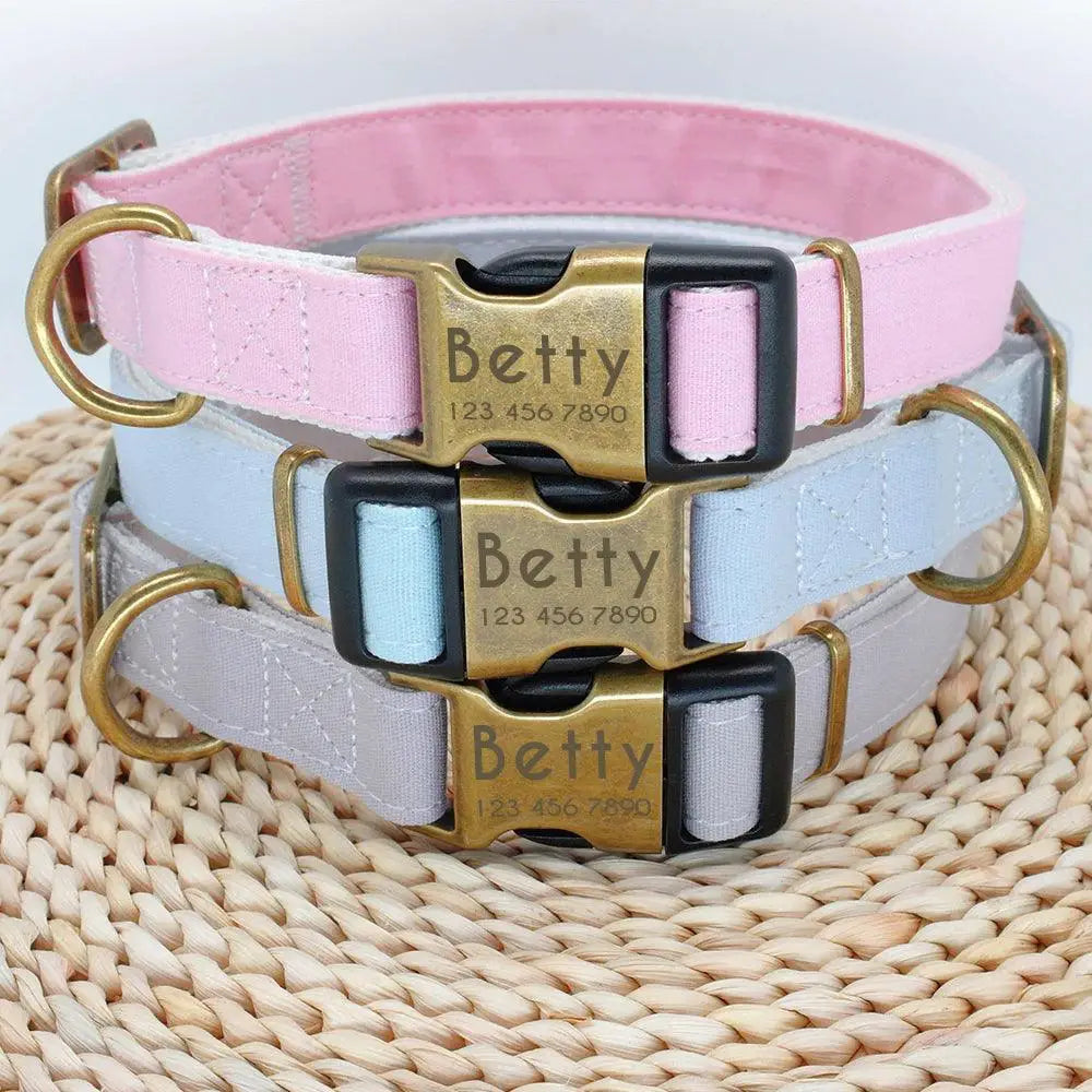 Adjustable Custom Nylon Dog Collar With Engraved ID Tag