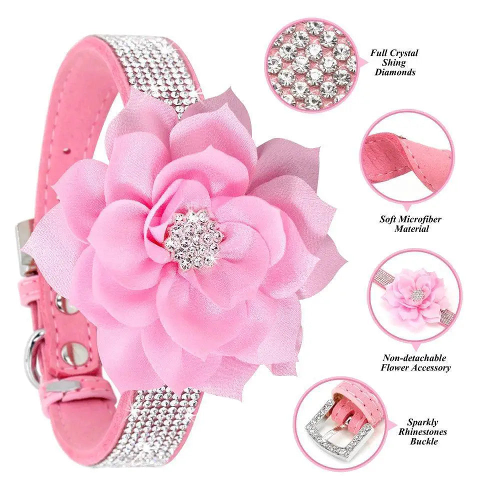 Luxury Rhinestone Flower Pet Collar Shimmering Glam Style