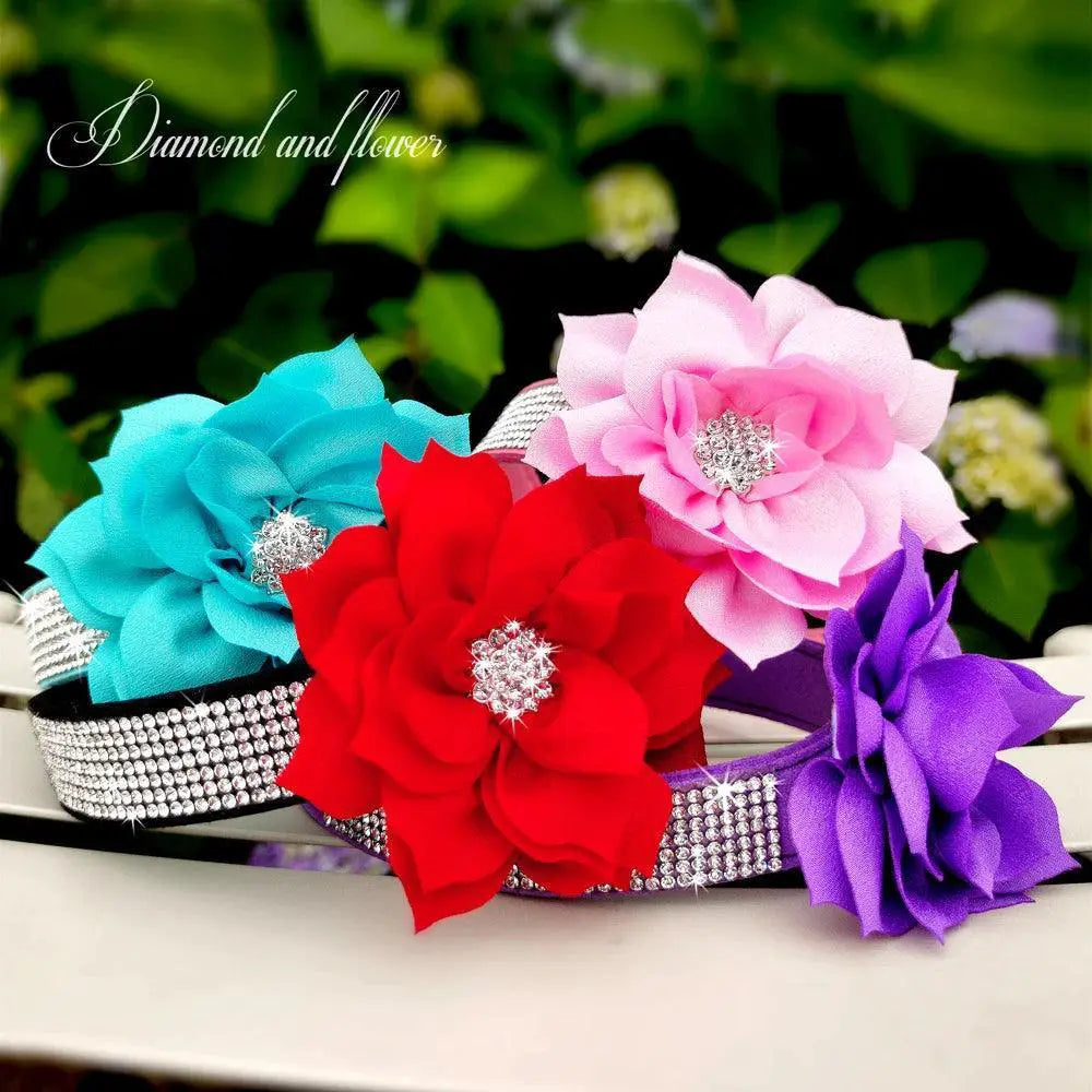 Luxury Rhinestone Flower Pet Collar Shimmering Glam Style