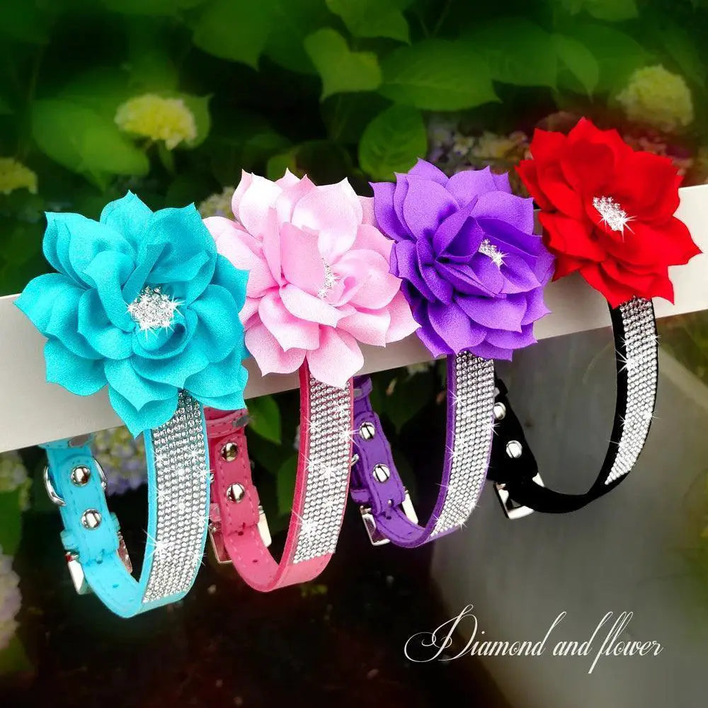 Luxury Rhinestone Flower Pet Collar Shimmering Glam Style