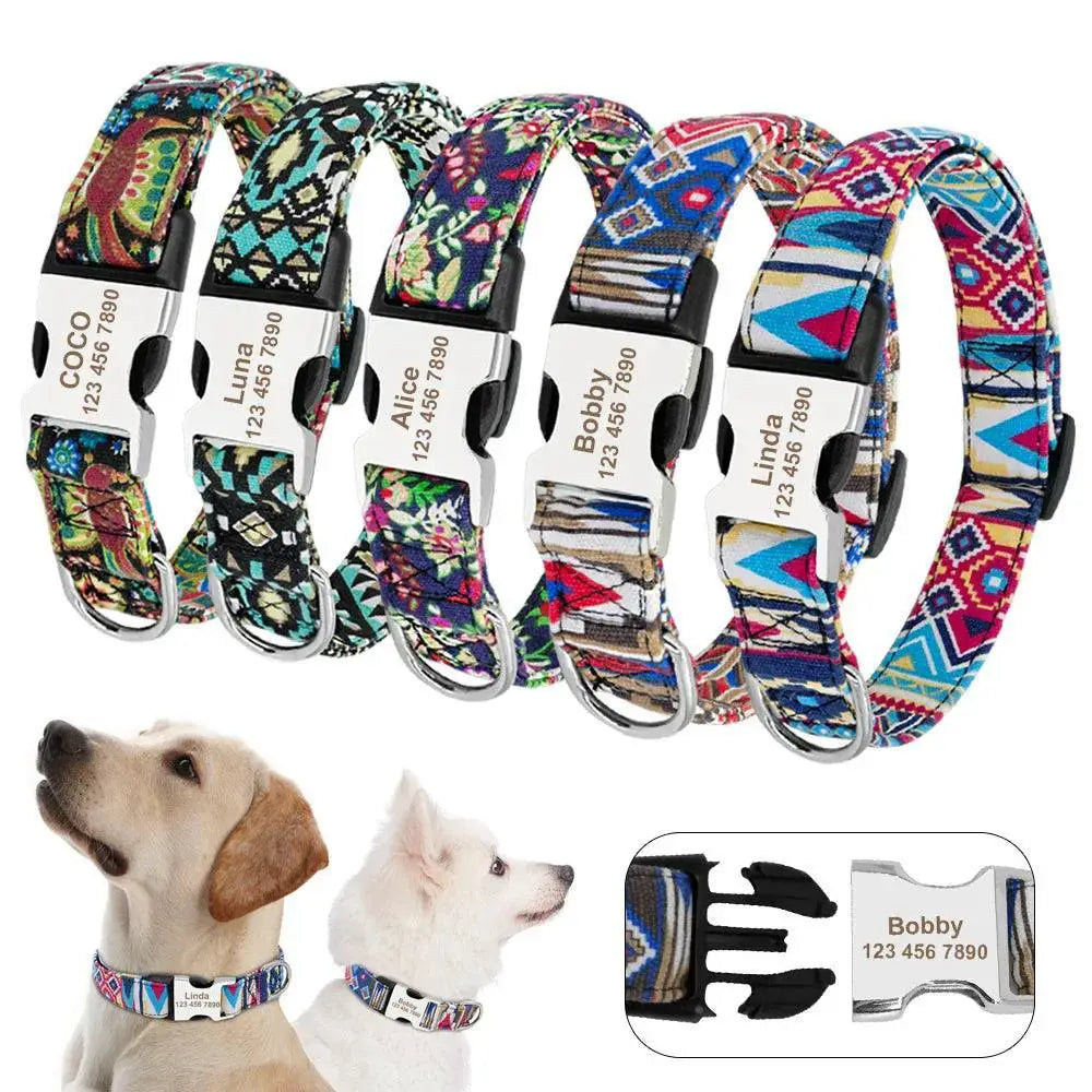 Engraved Nylon Pet ID Collar With Nameplate For Dogs