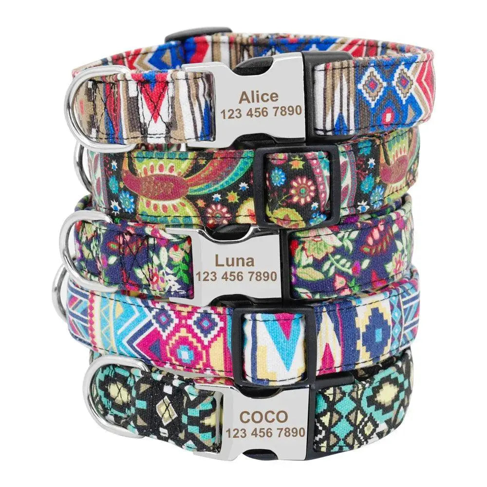 Engraved Nylon Pet ID Collar With Nameplate For Dogs