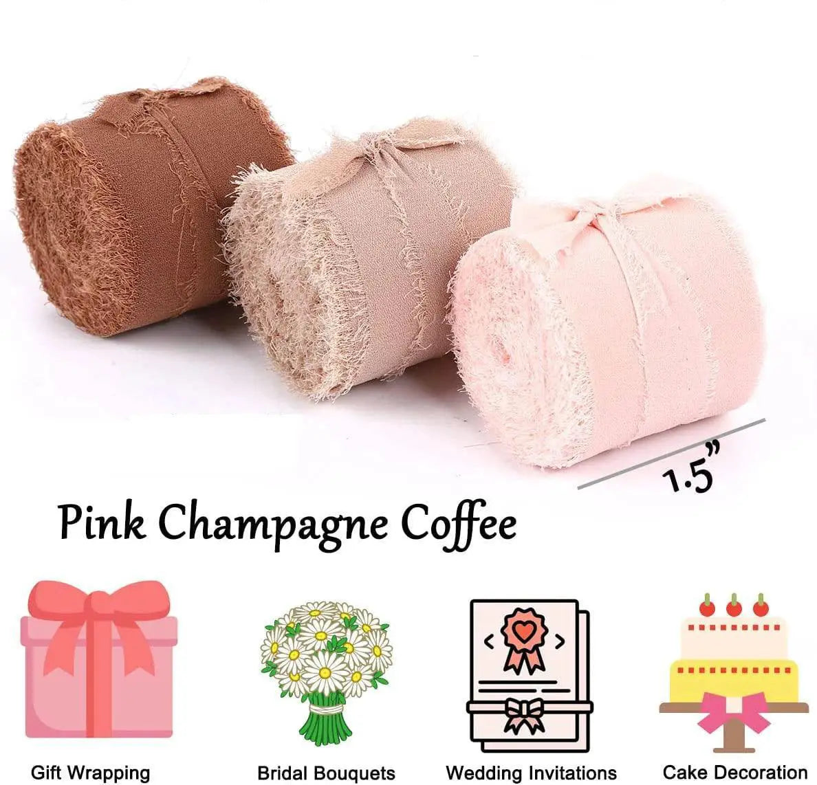 Silk Chiffon Frayed Ribbon for Elegant Wedding Decor 7 Yards