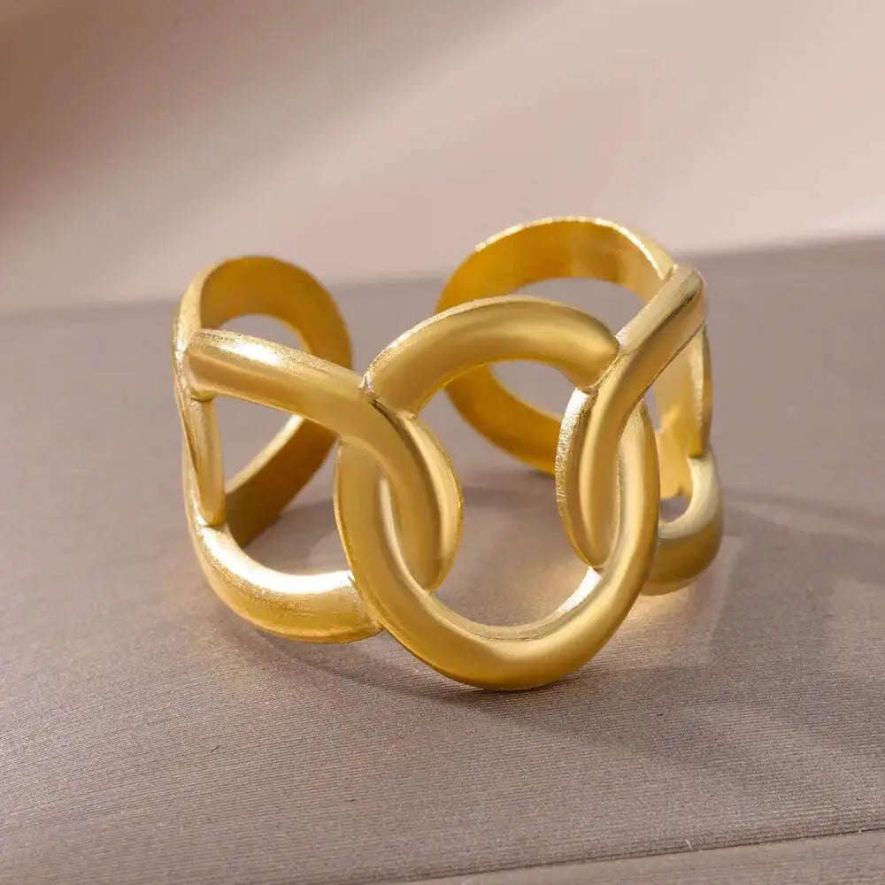 18K Gold Plated Stainless Steel Punk Couple Rings Trend Band