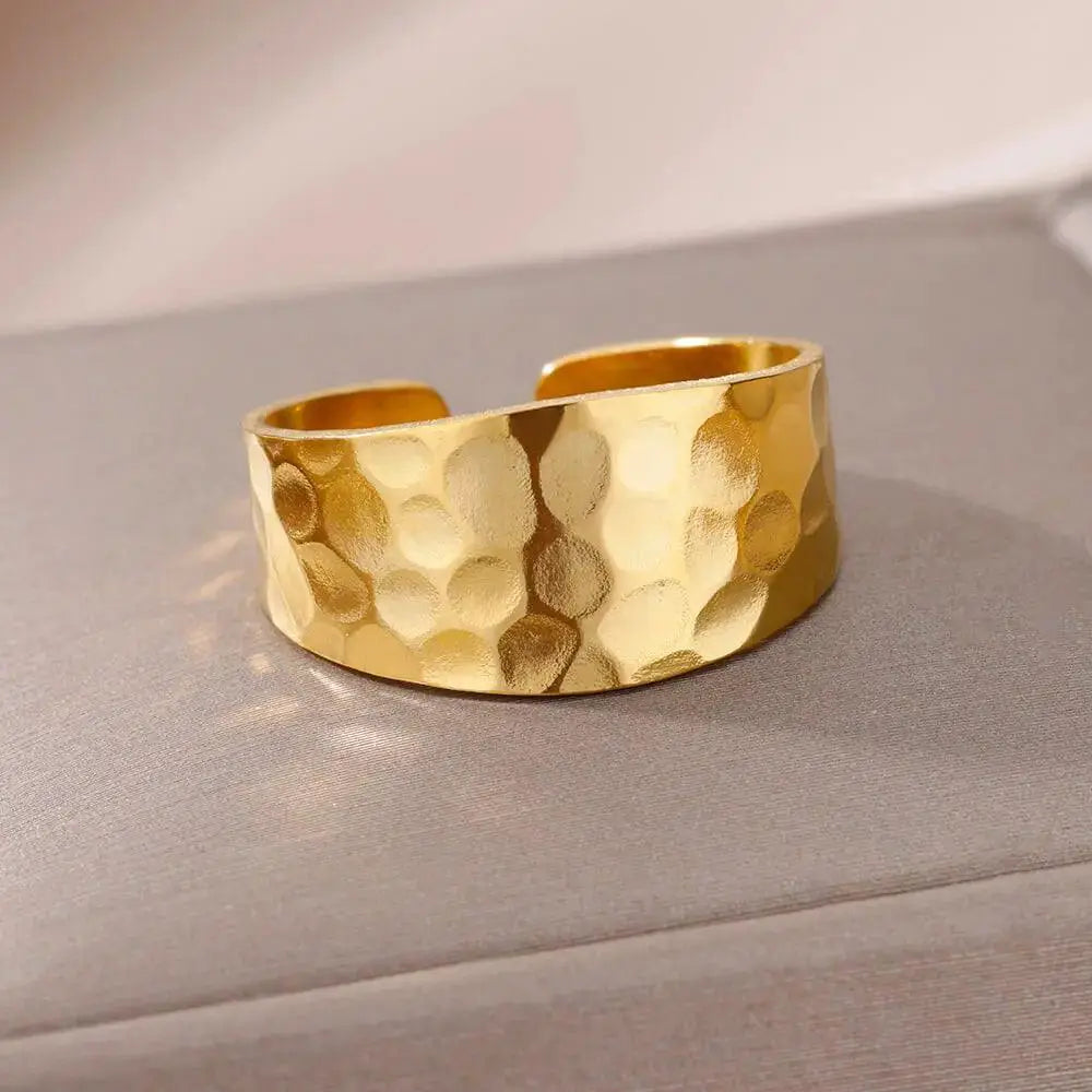 18K Gold Plated Stainless Steel Punk Couple Rings Trend Band