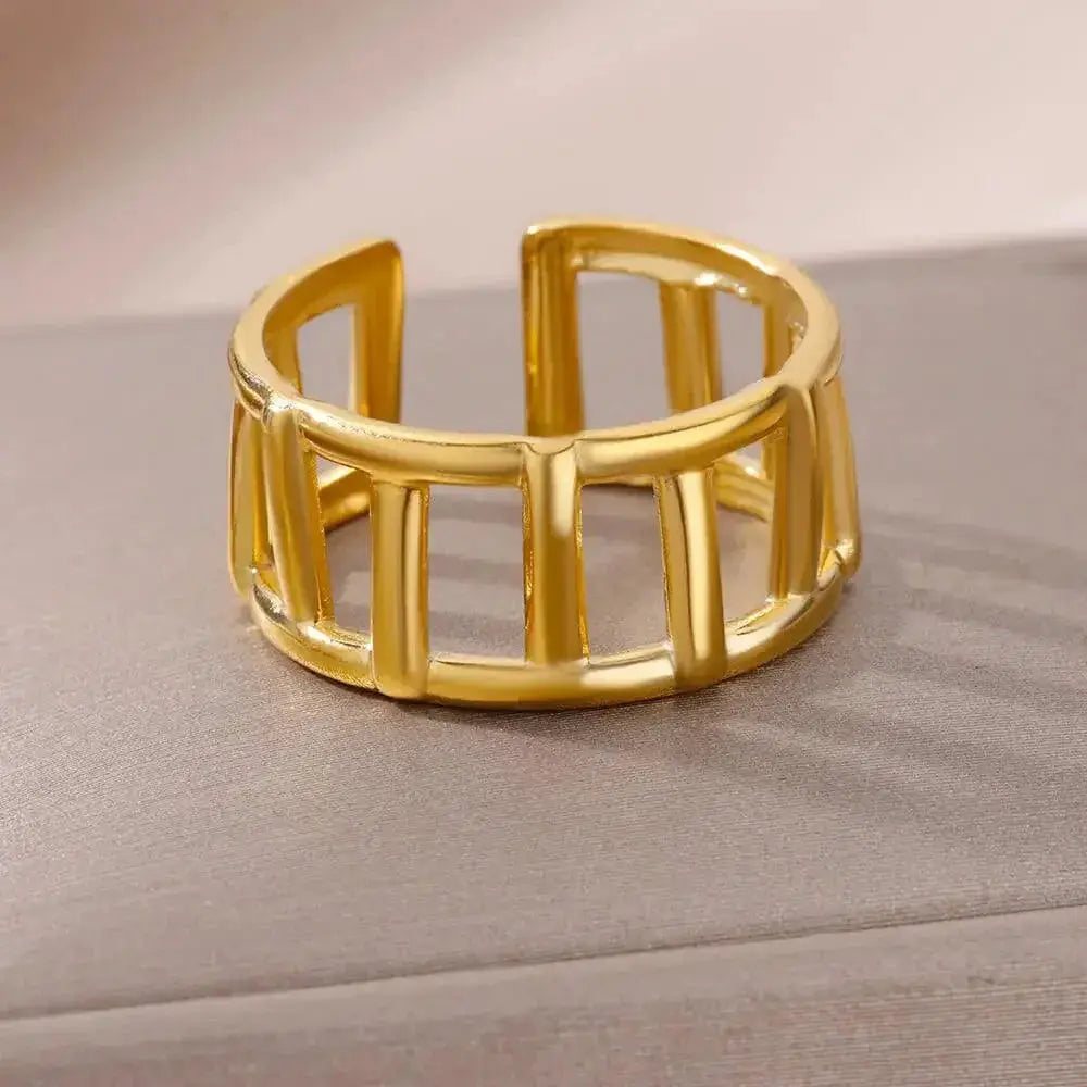 18K Gold Plated Stainless Steel Punk Couple Rings Trend Band