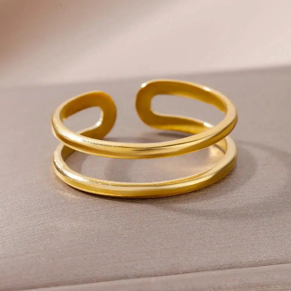 18K Gold Plated Stainless Steel Punk Couple Rings Trend Band