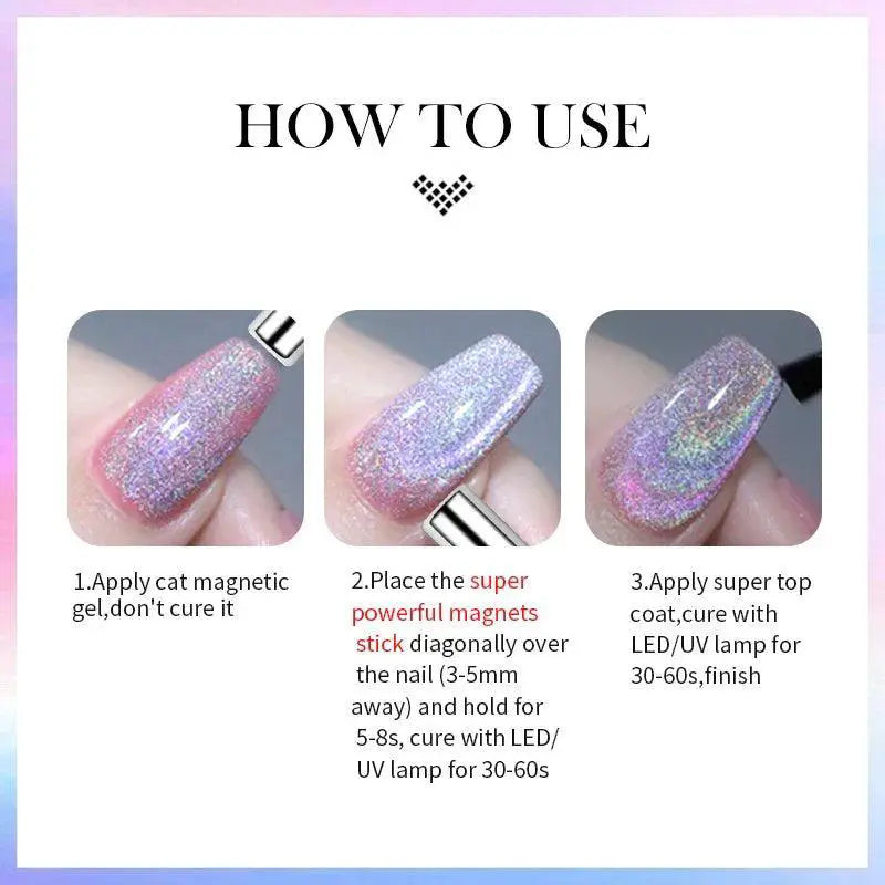 9D Cat Magnetic Gel Nail Polish Pink Purple UV Set