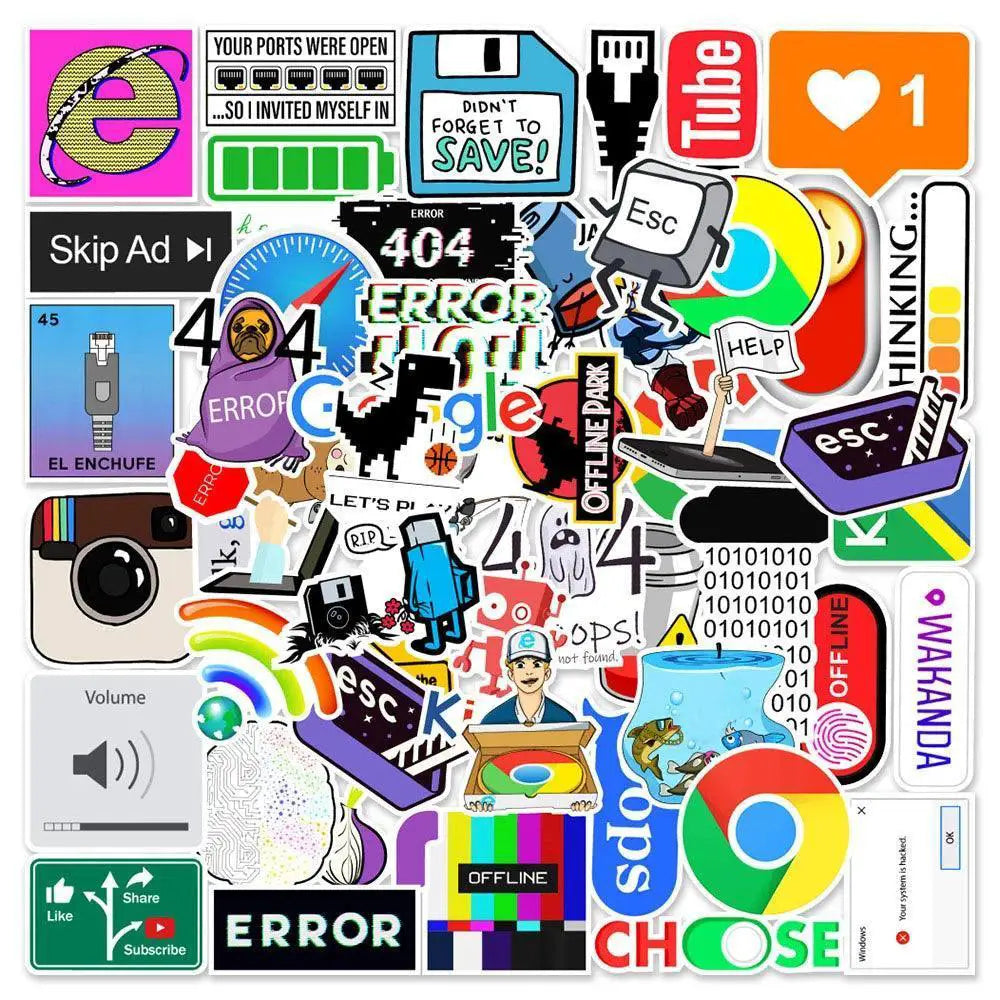 404 Network Error Cartoon Sticker Pack for Tech Lovers