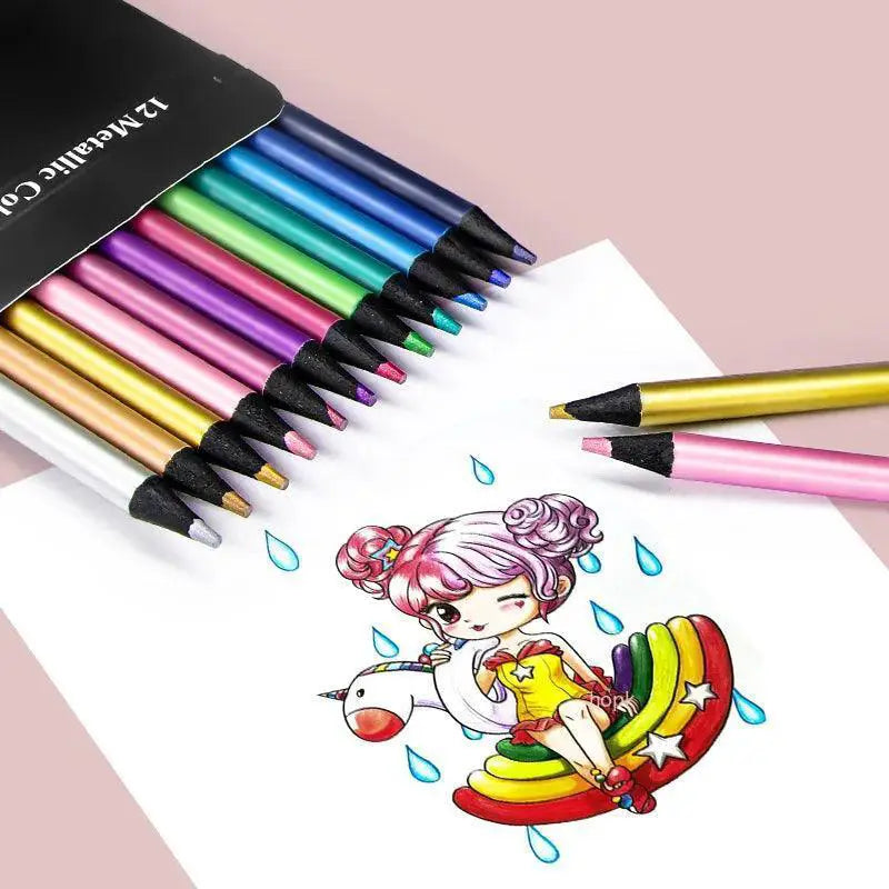 Metallic Pencils Set With 12 Vivid Shades For Art Projects