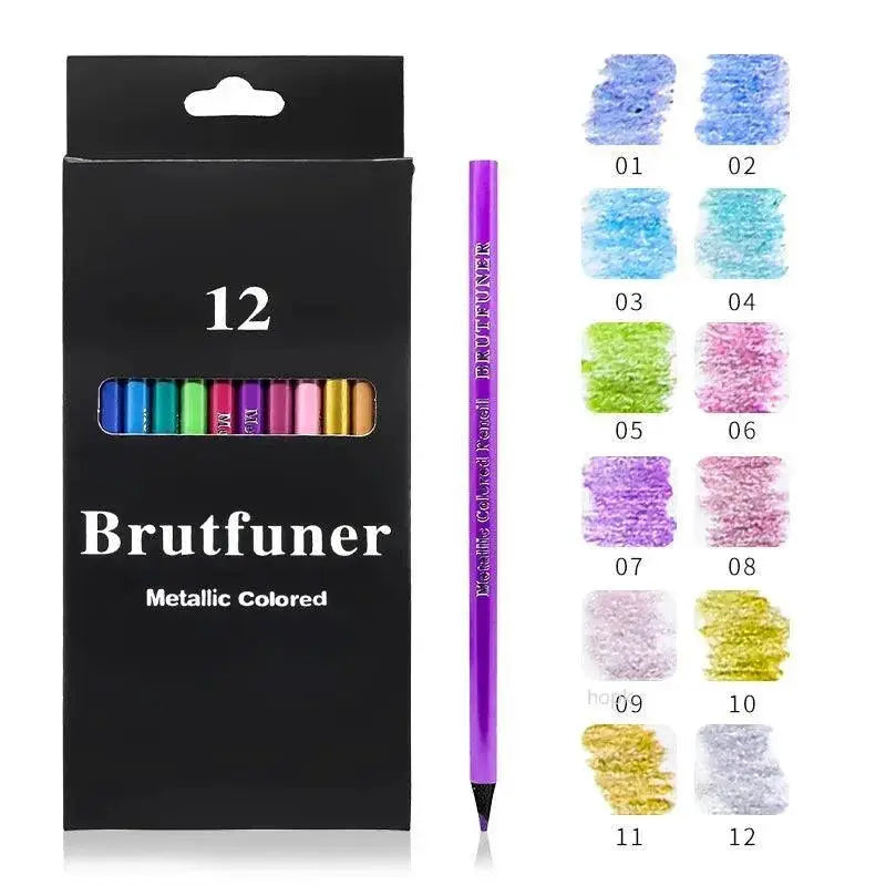 Metallic Pencils Set With 12 Vivid Shades For Art Projects