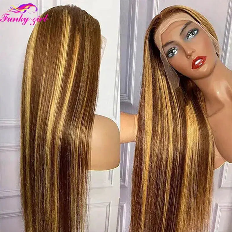 Highlight Brown Brazilian Remy Wig Honey Blonde Highlights
