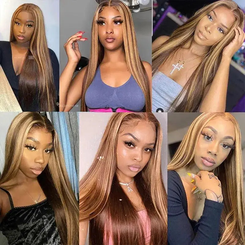 Highlight Brown Brazilian Remy Wig Honey Blonde Highlights