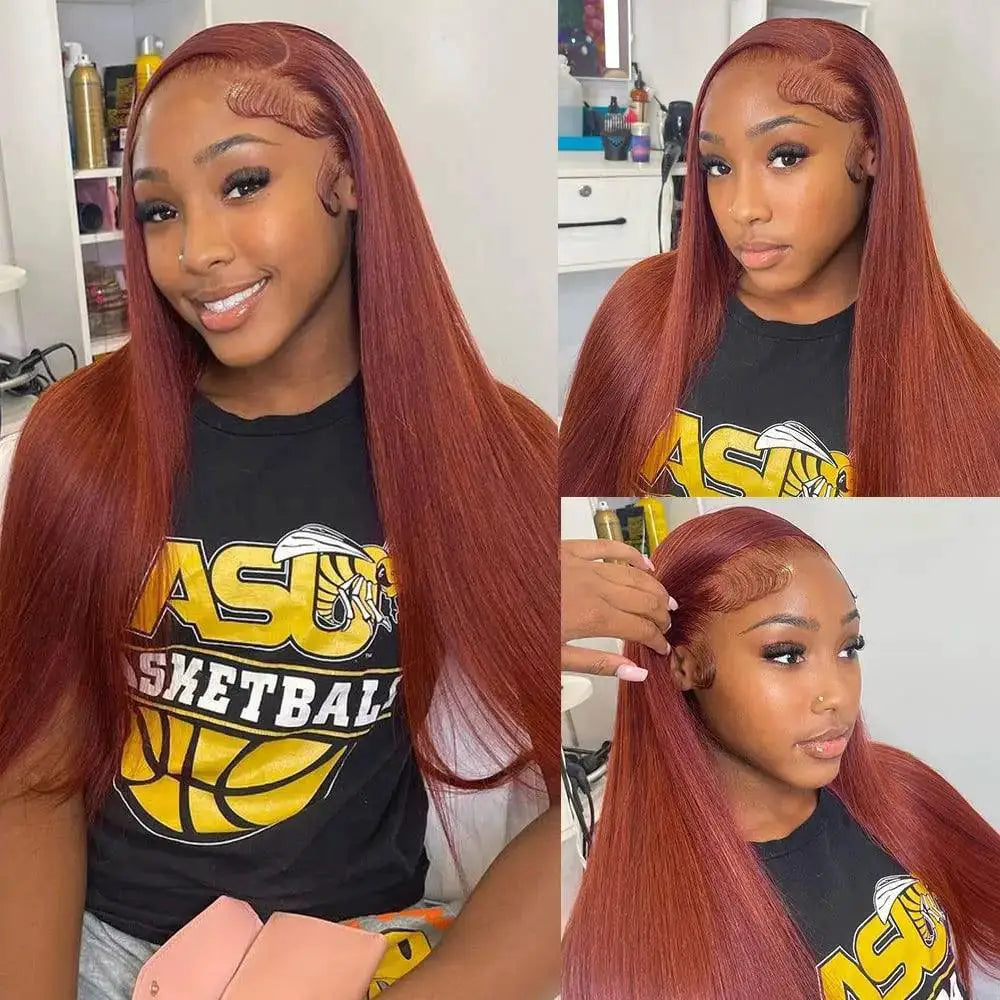 Premium Red Brown Lace Front Wig Human Hair Effortless Style