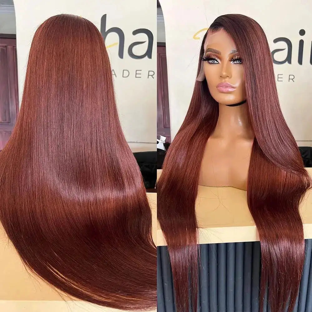 Premium Red Brown Lace Front Wig Human Hair Effortless Style