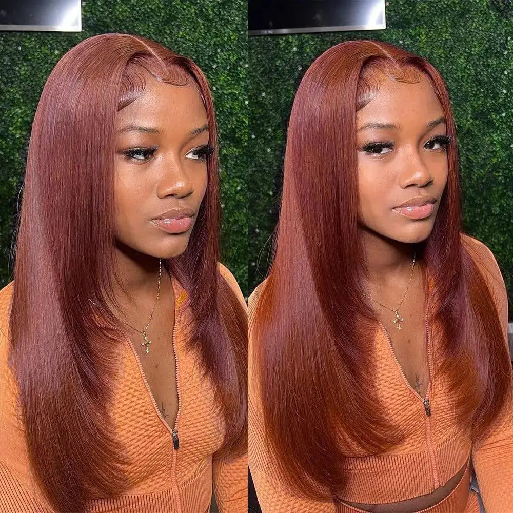 Premium Red Brown Lace Front Wig Human Hair Effortless Style