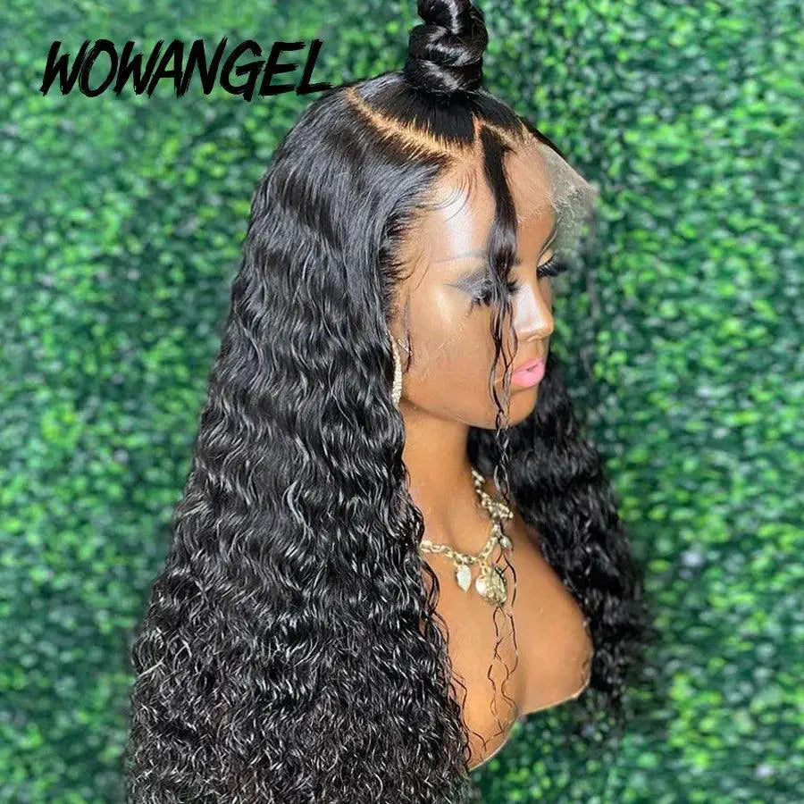 34 Inch HD Lace Front Water Wave Wig Curly Human Hair