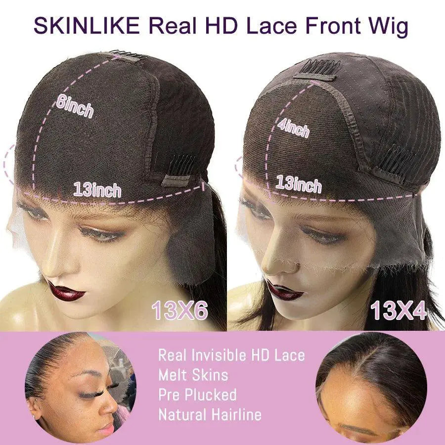 34 Inch HD Lace Front Water Wave Wig Curly Human Hair