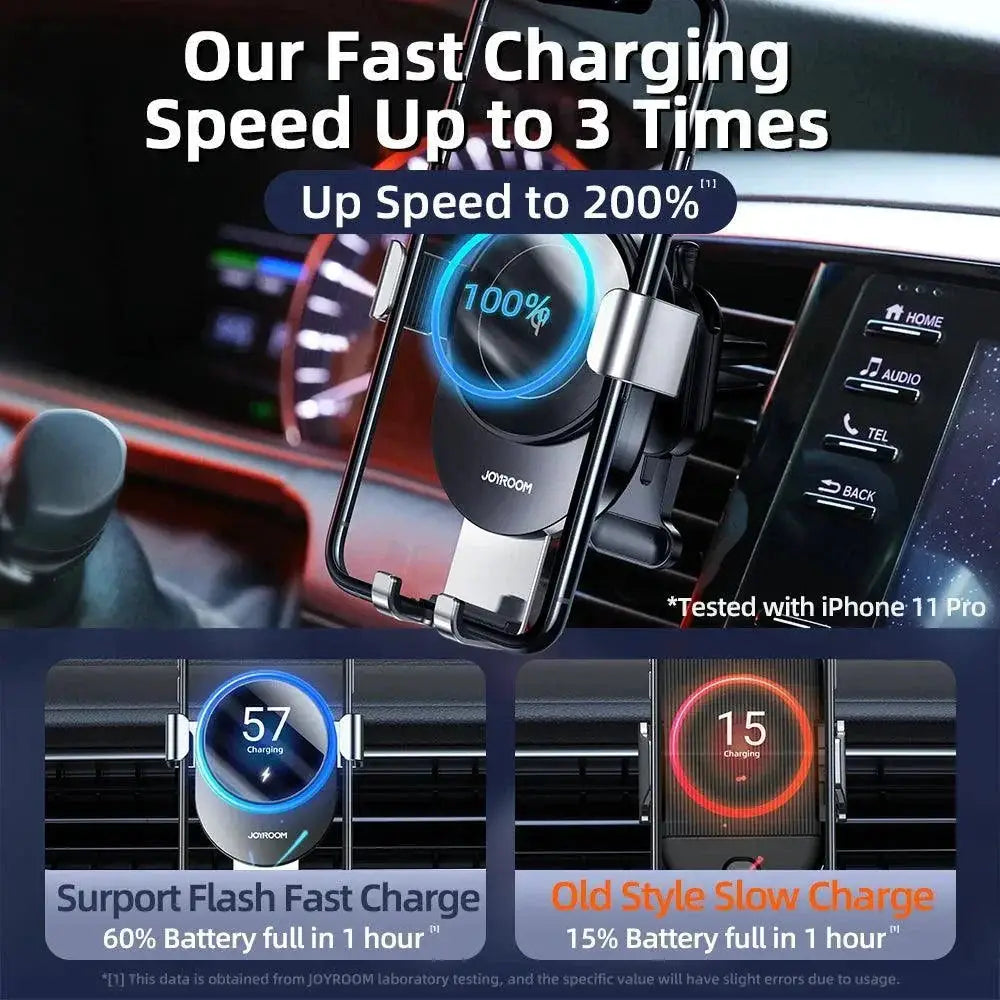 Wireless Car Charger Mount With LED Ring Light Fast Charge