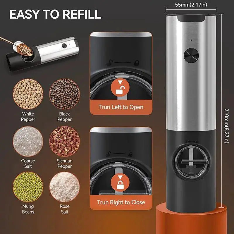 Electric Salt And Pepper Grinder Set USB Rechargeable LED