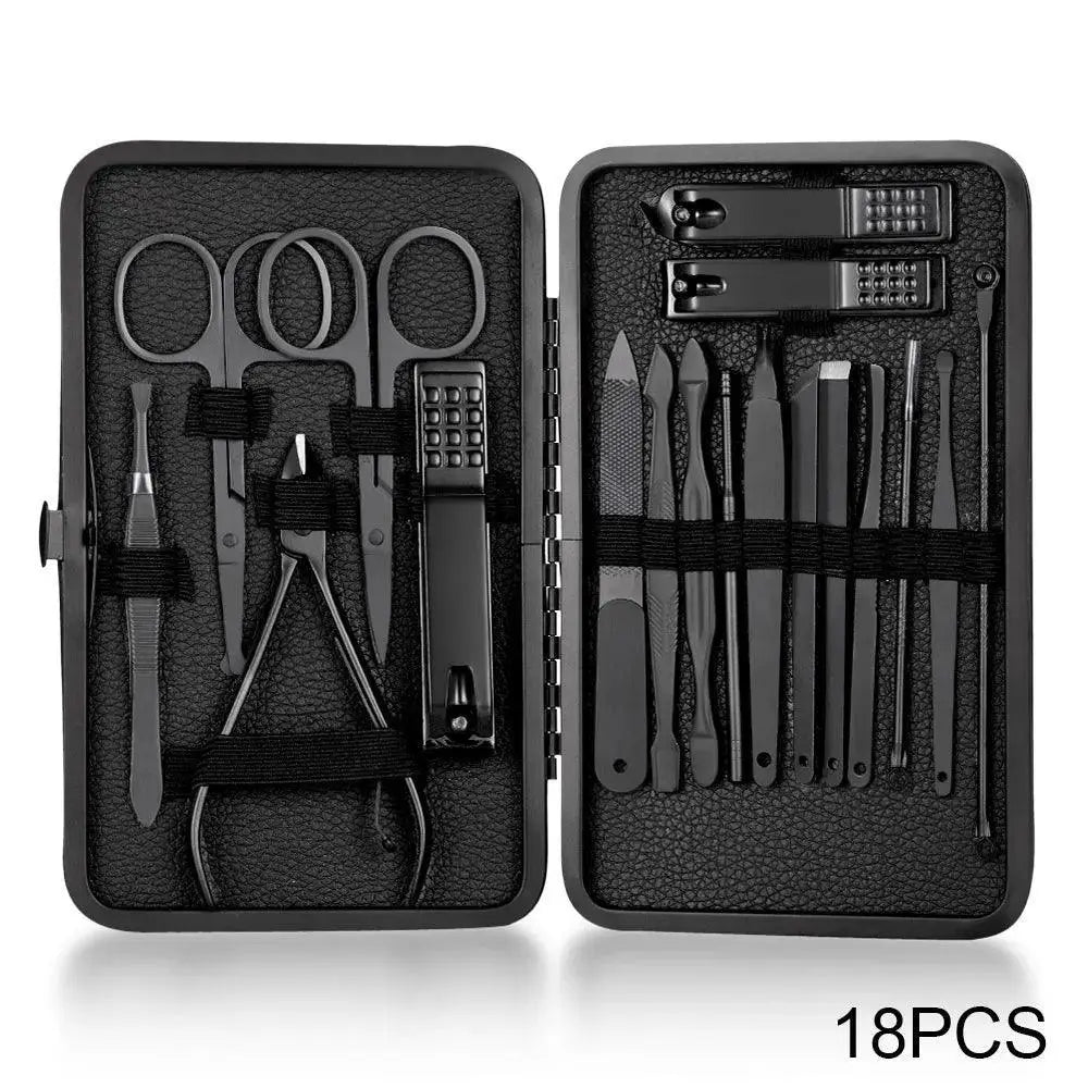 Luxurious Black Travel Nail Care Kit With 18 Tools