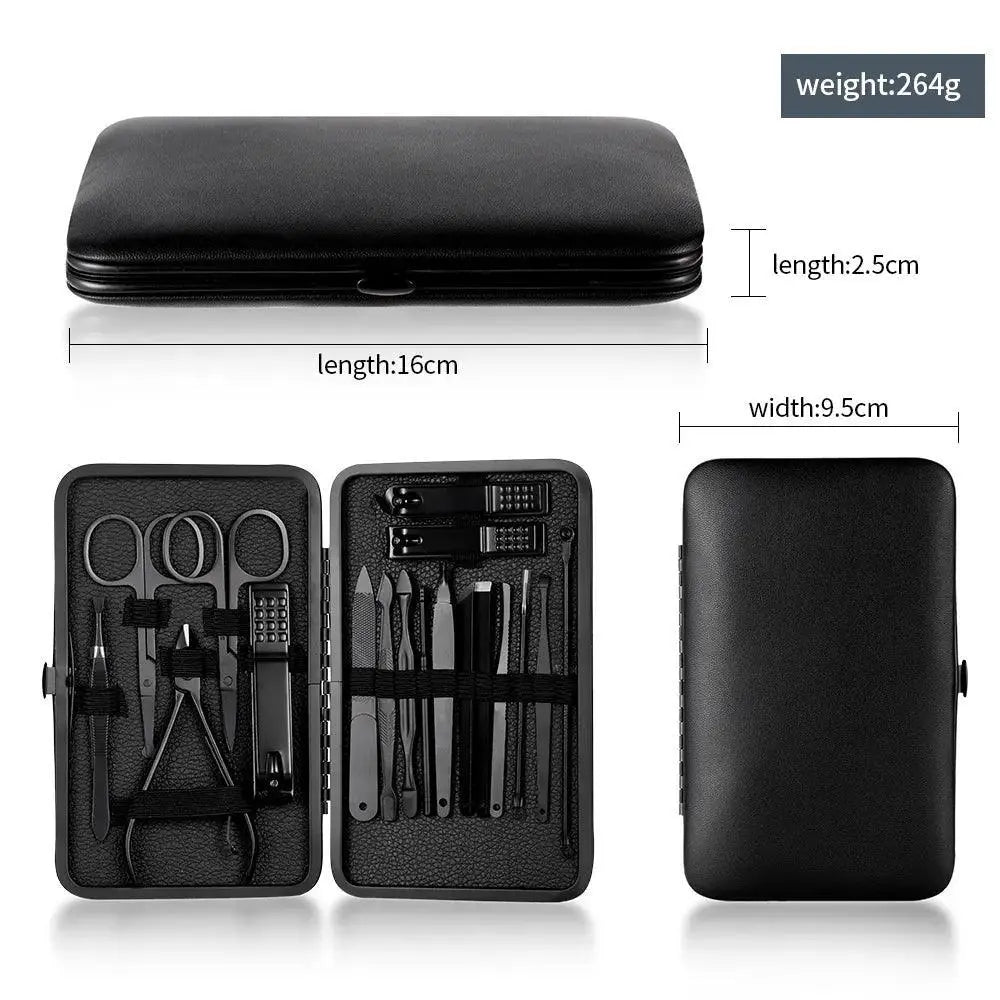 Luxurious Black Travel Nail Care Kit With 18 Tools