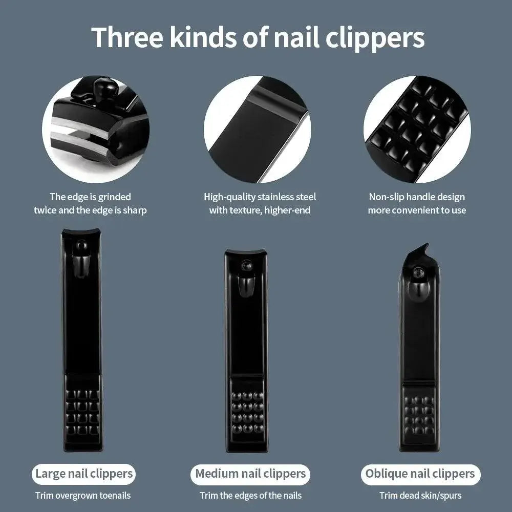 Luxurious Black Travel Nail Care Kit With 18 Tools