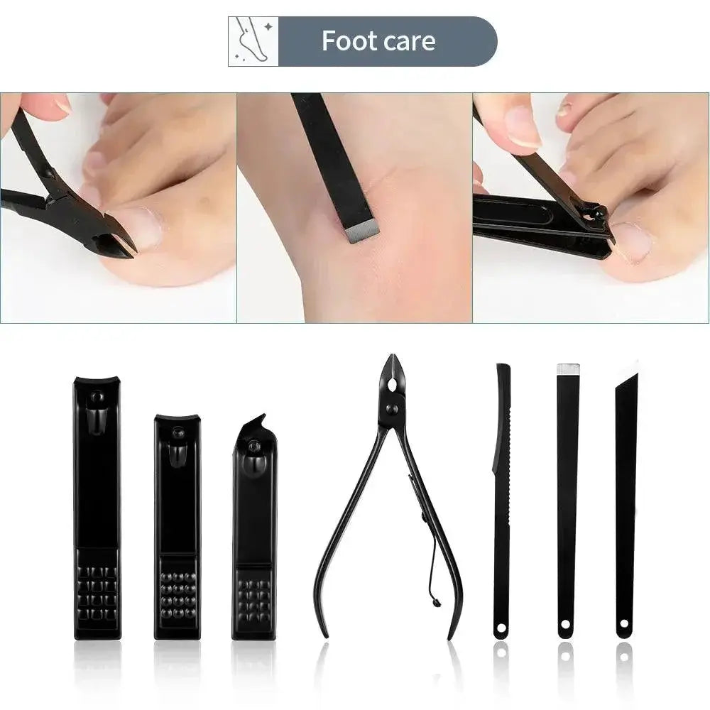 Luxurious Black Travel Nail Care Kit With 18 Tools