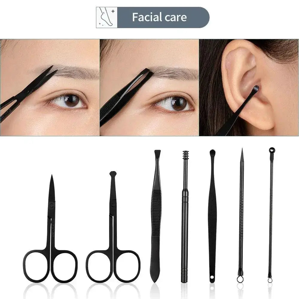 Luxurious Black Travel Nail Care Kit With 18 Tools